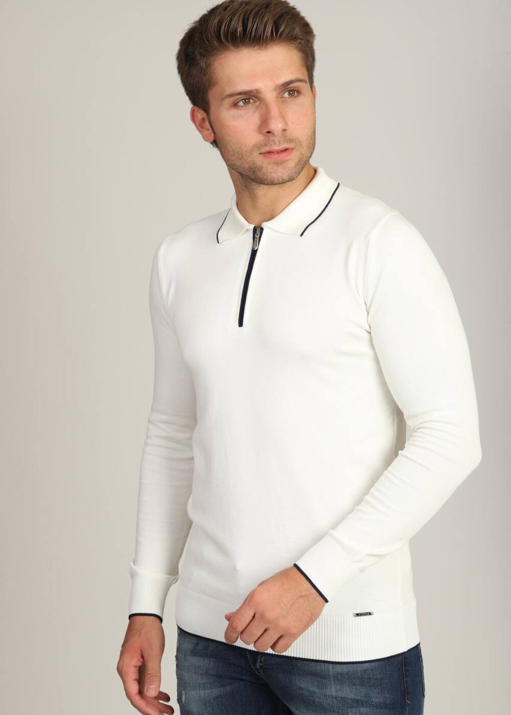 Fermuar Detaylı Slim Fit Erkek Triko