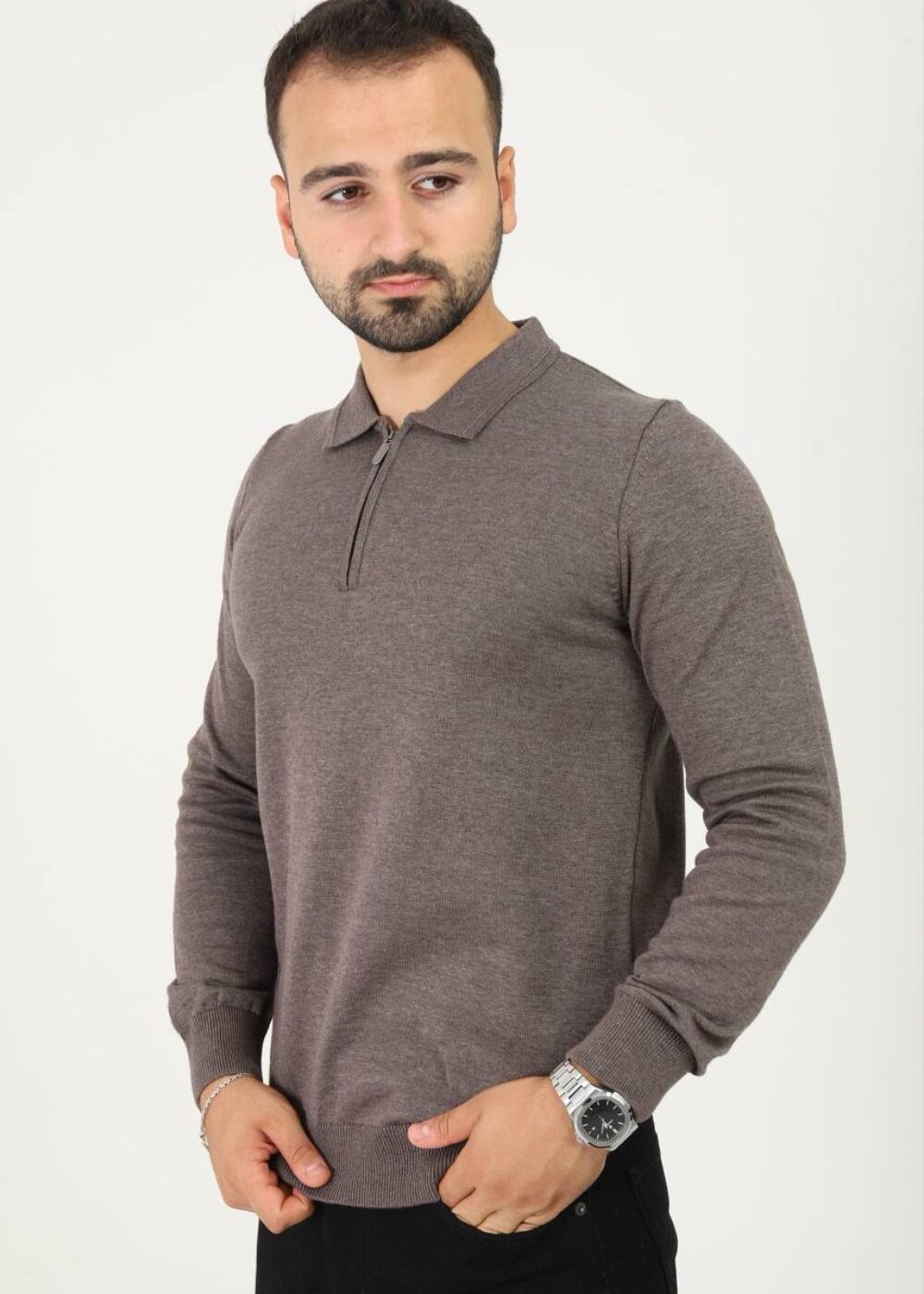 Yarım Fermuarlı Polo Yaka Erkek Triko