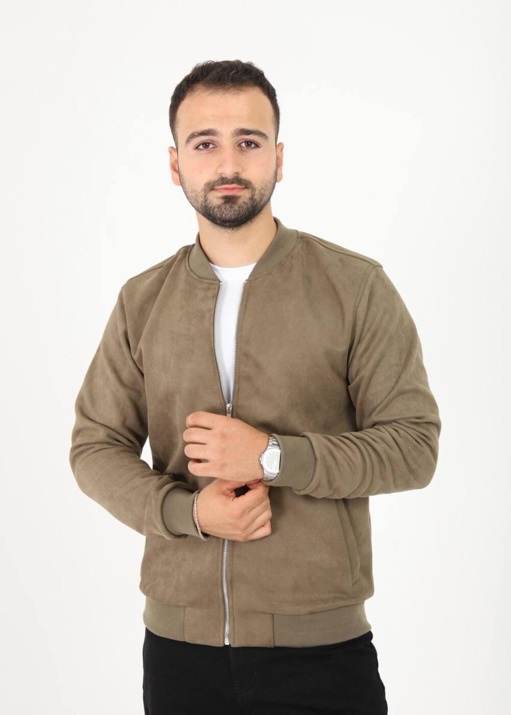 Süet Görünümlü Fermuarlı Erkek Ceket